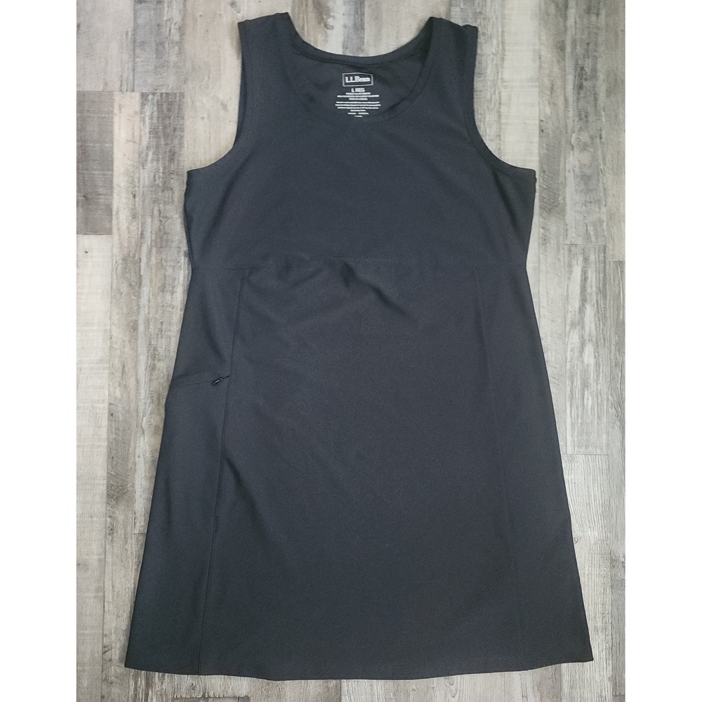 L.L.Bean Active Tank Dress Women Large Black Zipper Pocket Stretch Athleisure